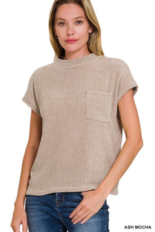 Chenille Waffle Short Sleeve Sweater