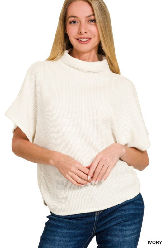 Mock Neck Sweater with Side Shirred