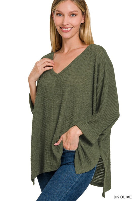 V-Neck Waffle Sweater